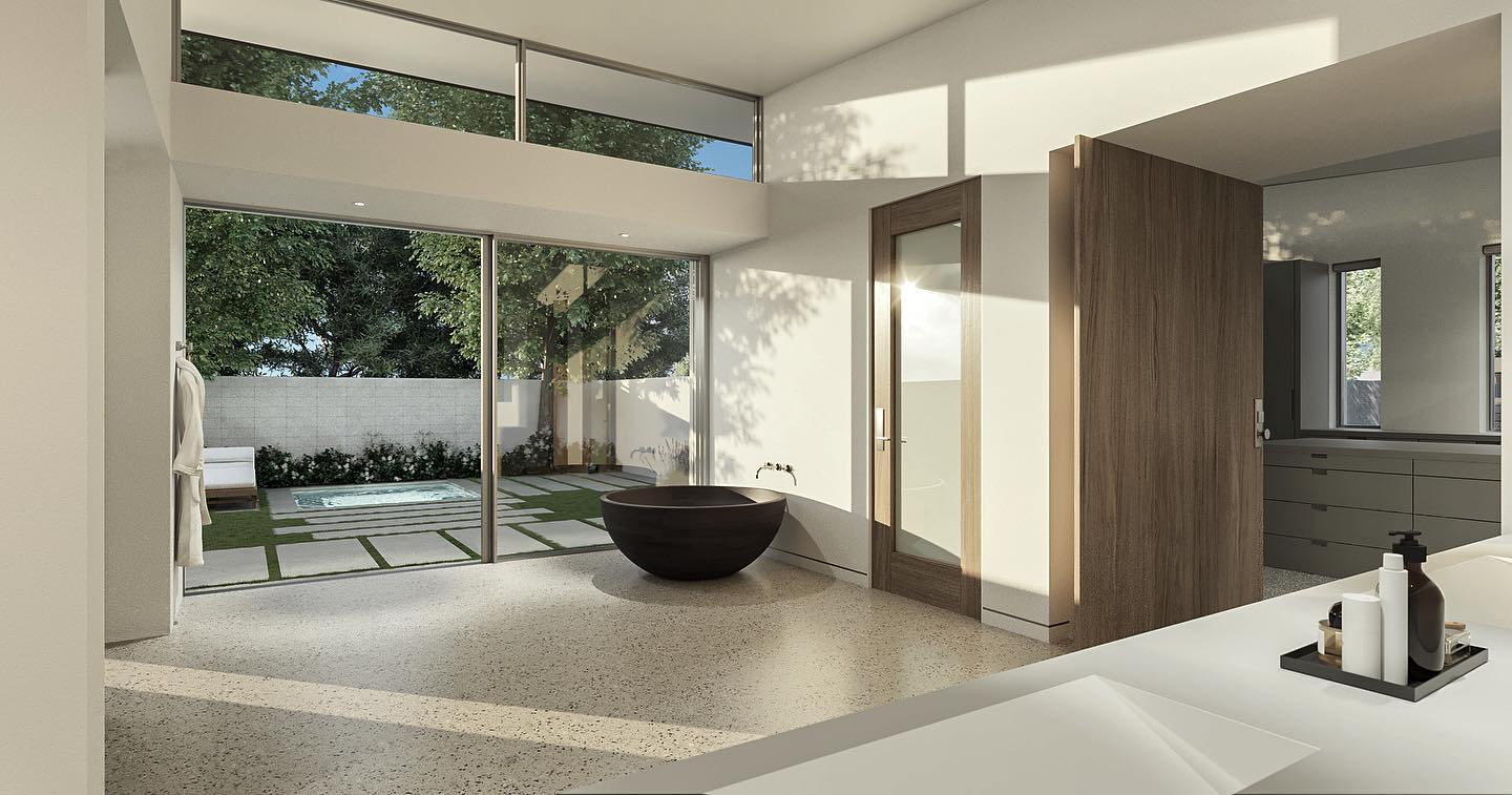 Creating the perfect mid-century modern bathroom. #thecase #TheCantilever home , coming to market soon. @sandrodazzan #scottgillendesign